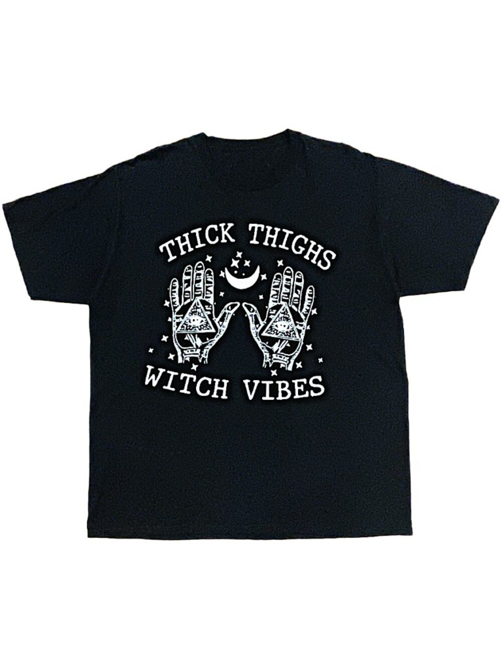 Thick Thighs Witch Vibes Graphic T-Shirt Black Oversized Tee - Picture 2 of 7
